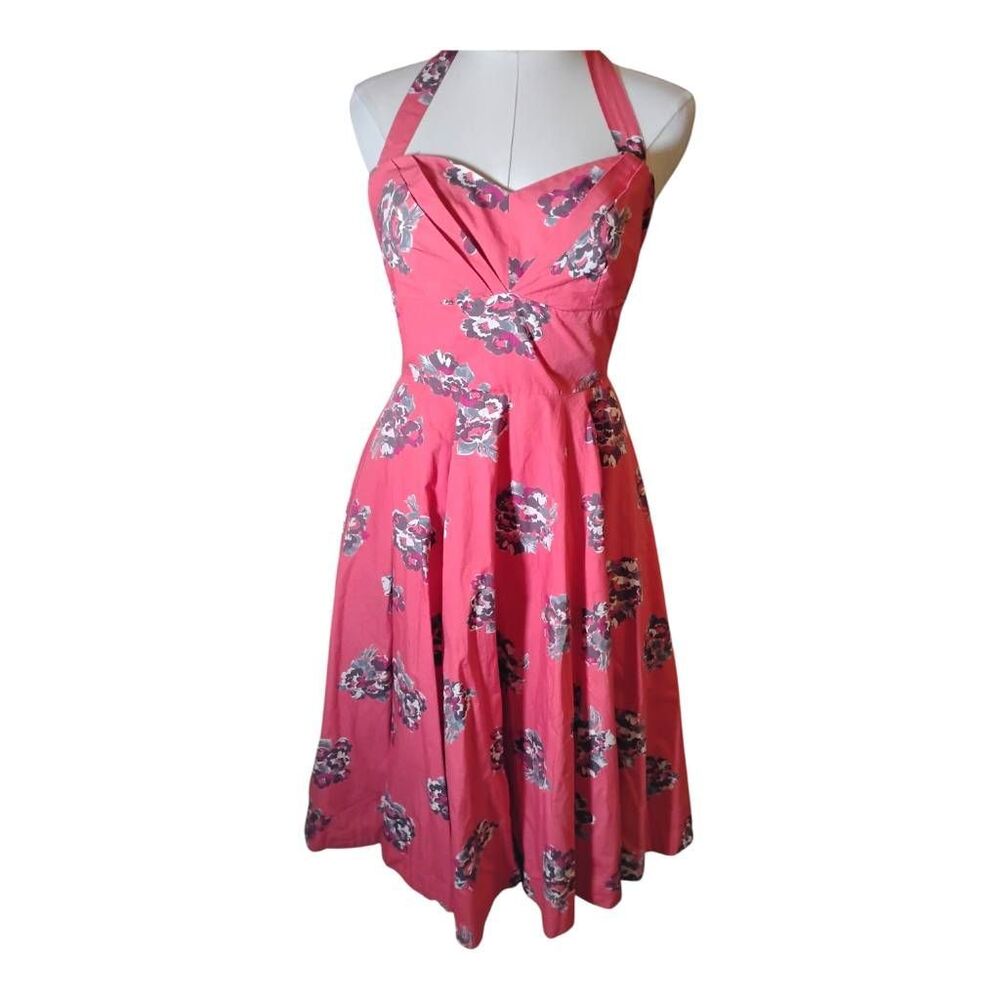 Girls of Savoy Anthropologie Peach Floral Halter Dress Size 2